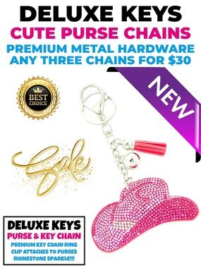 DeLuxe Keys Rhinestone Keychain/Purse Chain PINK COWBOY HAT